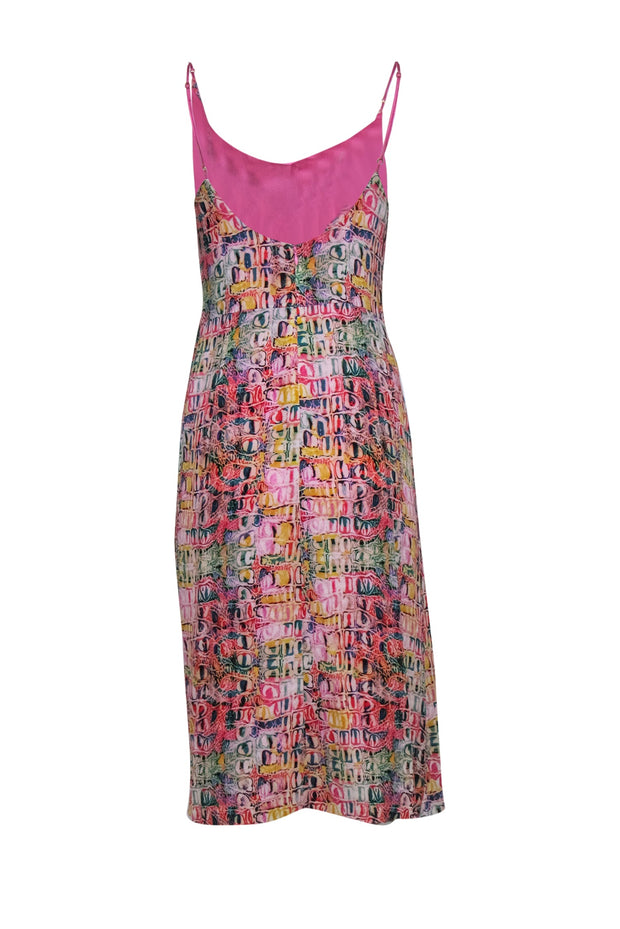 Current Boutique-Sies Marjan - Pink, Blue & Red Snakeskin Print Midi Dress w/ Asymmetric Hem Sz 4