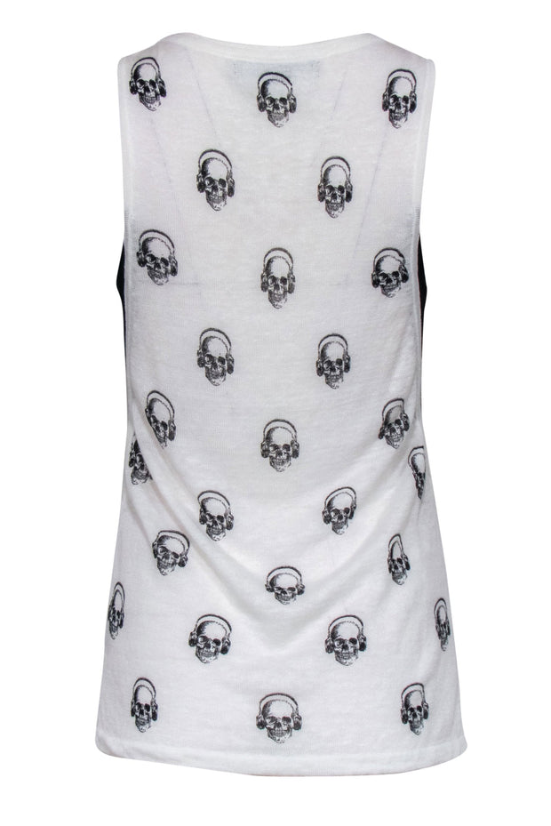 Current Boutique-Skull Cashmere - White & Black Skull Print Linen Tank w/ Black Paneling Sz XS