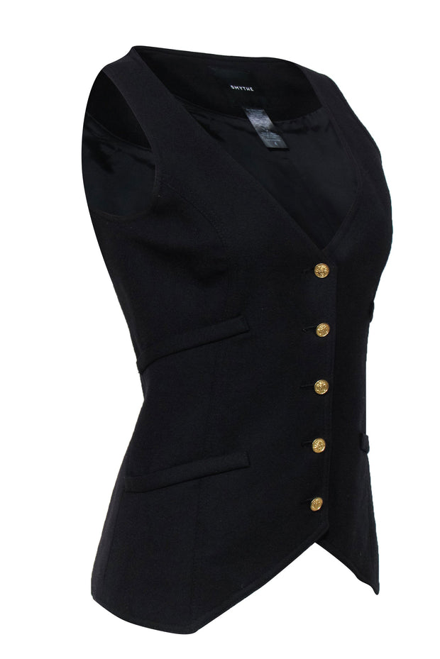 Current Boutique-Smythe - Black Wool Waistcoat w/ Gold Buttons Sz 4