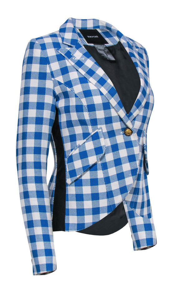 Current Boutique-Smythe - Bright Blue & White Gingham Cotton Blazer Sz 6