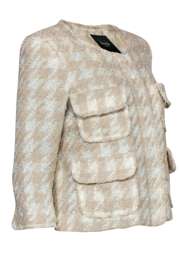 Current Boutique-Smythe - Cream Houndstooth Woven Metallic Tweed Jacket Sz 8