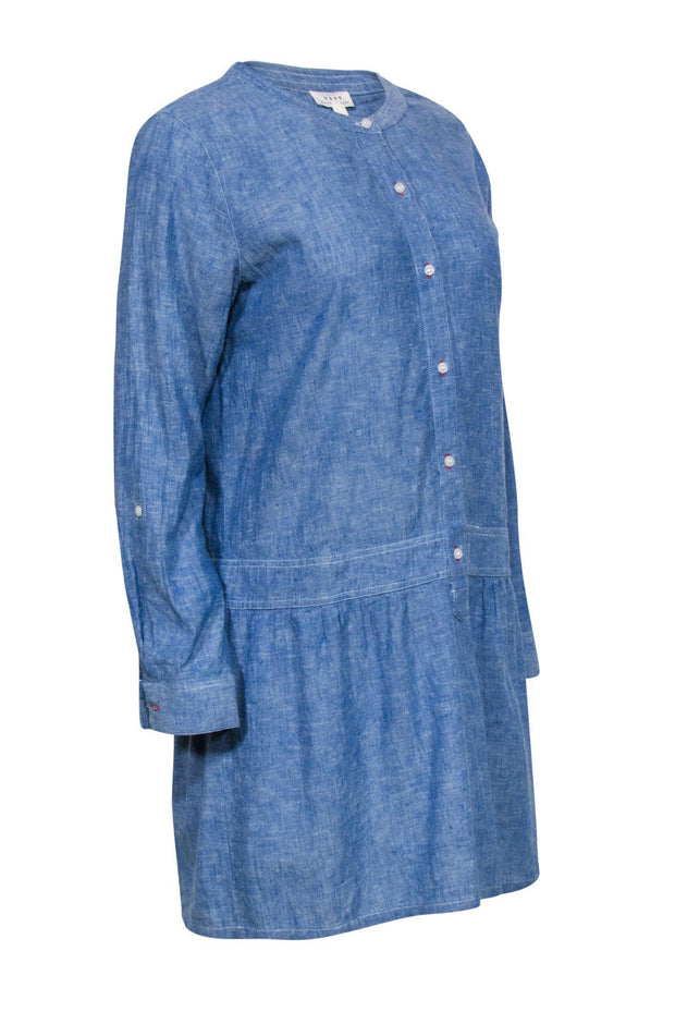 Current Boutique-Soft Joie - Chambray Half Button-Up Long Sleeve Shift Dress Sz M