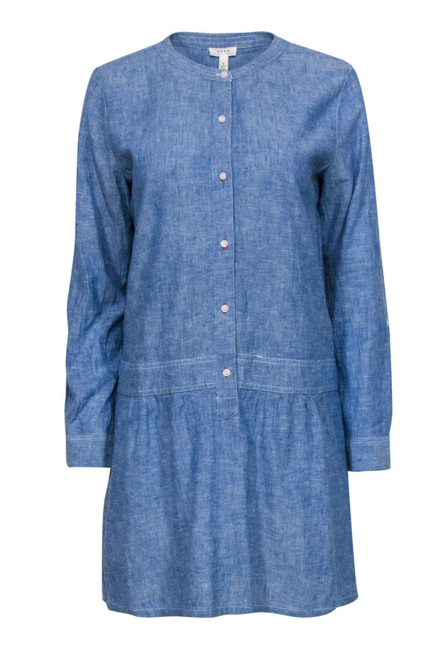 Current Boutique-Soft Joie - Chambray Half Button-Up Long Sleeve Shift Dress Sz M