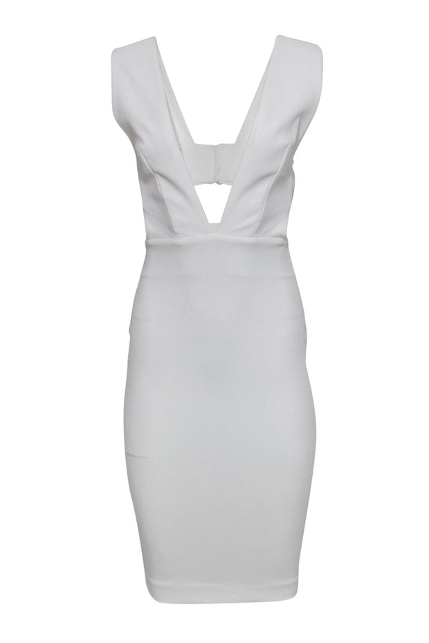 Current Boutique-Solace - White Textured Plunging V-Neck Sleeveless Dress w/ Back Cutout Sz 2