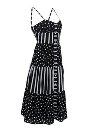 Current Boutique-Solid & Striped - Black & White Striped & Polka Dot Tiered Midi Dress Sz M