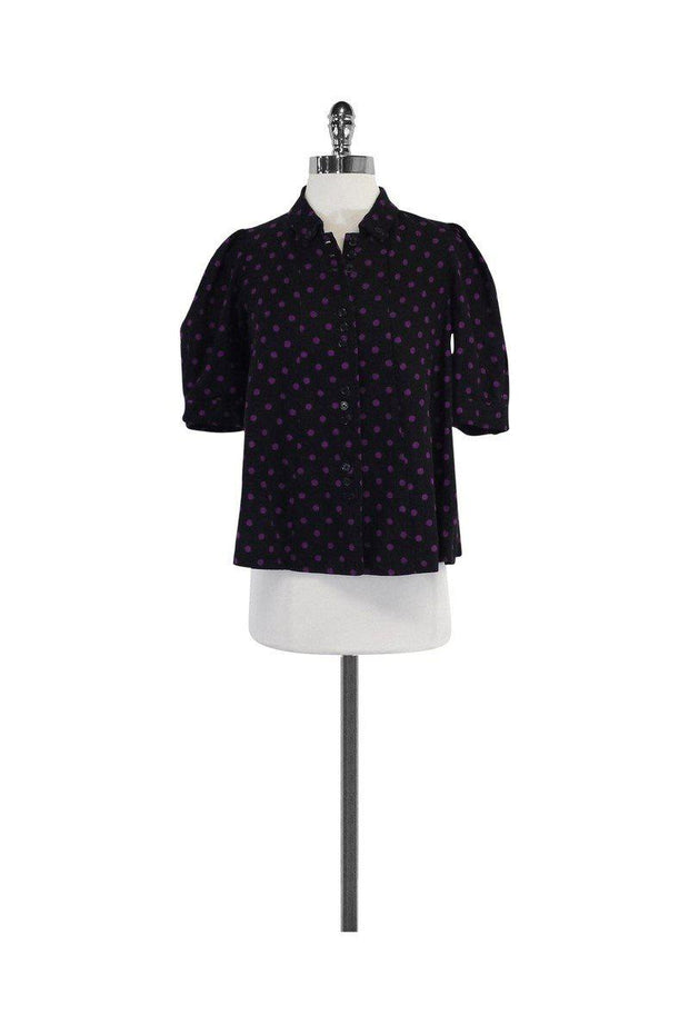 Current Boutique-Sonia Rykiel - Black & Purple Polka Dot Top Sz S