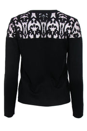 Current Boutique-Sonia Rykiel - Black Sweater w/ Velvet Bird Embroidery & Lace Trim Sz M