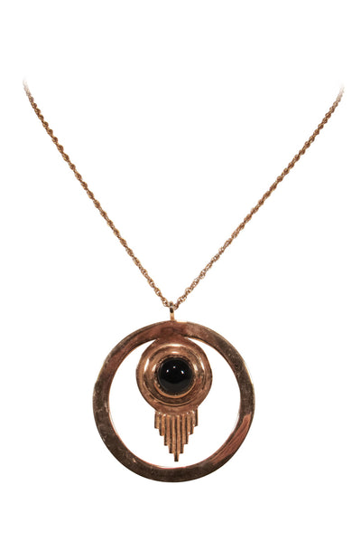 Current Boutique-Sophie Blake - Rose Gold & Onyx Circular Long Pendant Necklace