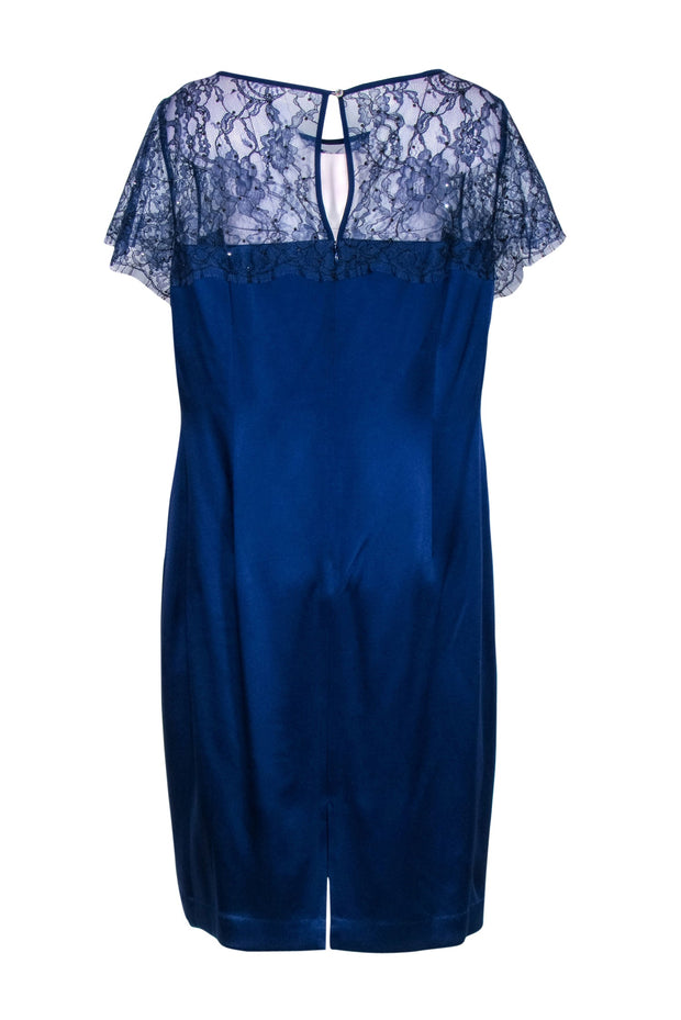 Current Boutique-St John - Navy Satin Shift Dress w/ Lace & Rhinestones Sz 16