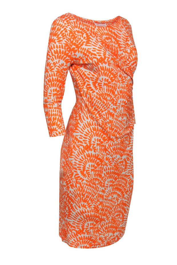 Current Boutique-St. Emile - Taupe & Orange Print Midi Wrap Dress Sz 6