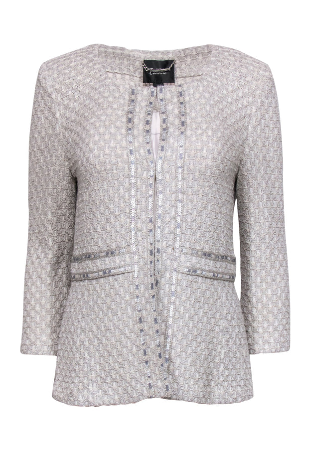 Current Boutique-St. John - Baby Blue & Cream Sequined Tweed Jacket Sz 10