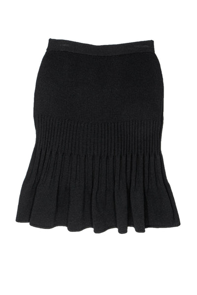 Current Boutique-St. John Basics - Black Ribbed Knit Flare Skirt Sz 2