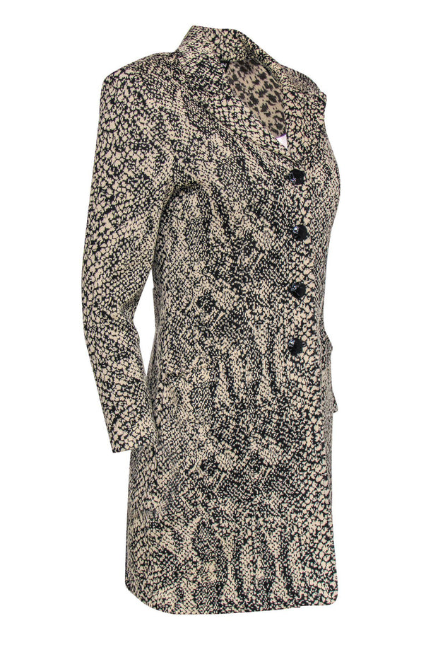 Current Boutique-St. John - Beige & Black Snakeskin Print Longline Button-Up Knit Blazer Sz 2