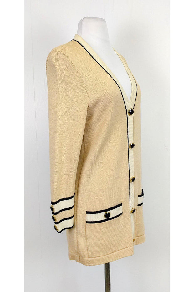 Current Boutique-St. John - Beige & Navy Trim Cardigan Sz P