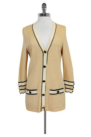 Current Boutique-St. John - Beige & Navy Trim Cardigan Sz P