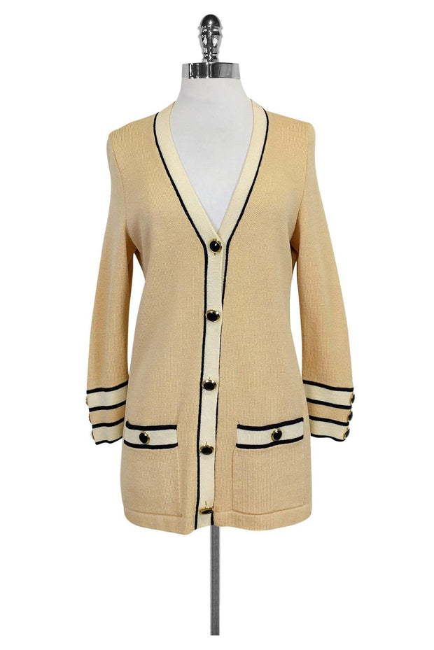 Current Boutique-St. John - Beige & Navy Trim Cardigan Sz P