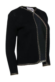 Current Boutique-St. John - Black Clasped Knit Cardigan w/ Gold Trim Sz S