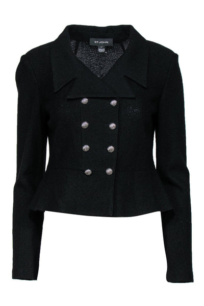 Current Boutique-St. John - Black Knit Double Breasted Jacket w/ Accent Buttons Sz 8