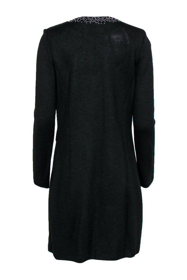 Current Boutique-St. John - Black Knit Longline Cardigan w/ Rhinestones Sz 4