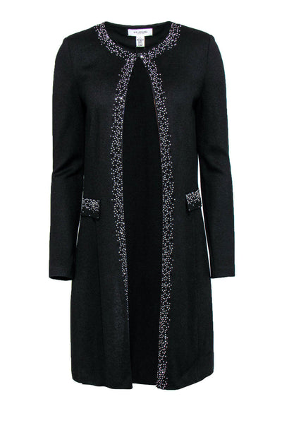 Current Boutique-St. John - Black Knit Longline Cardigan w/ Rhinestones Sz 4