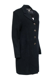 Current Boutique-St. John - Black Knit Longline Coat w/ Pockets & Gold-Toned Buttons Sz 12