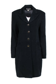 Current Boutique-St. John - Black Knit Longline Coat w/ Pockets & Gold-Toned Buttons Sz 12