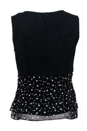 Current Boutique-St. John - Black Knit Polka Dot Layered Peplum Top Sz 4