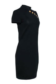 Current Boutique-St. John - Black Knit Sheath Dress w/ Mandarin Collar & Gold Buttons Sz 6