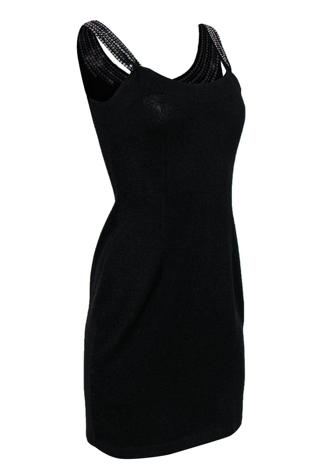 Current Boutique-St. John - Black Knit Sleeveless Bodycon Dress w/ Rhinestone Embellishments Sz 2