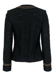 Current Boutique-St. John - Black Knit Zip-Up Jacket w/ Gold Chain Trim Sz 4