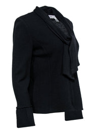 Current Boutique-St. John - Black Knit Zip-Up Tie-Neck Jacket Sz 4