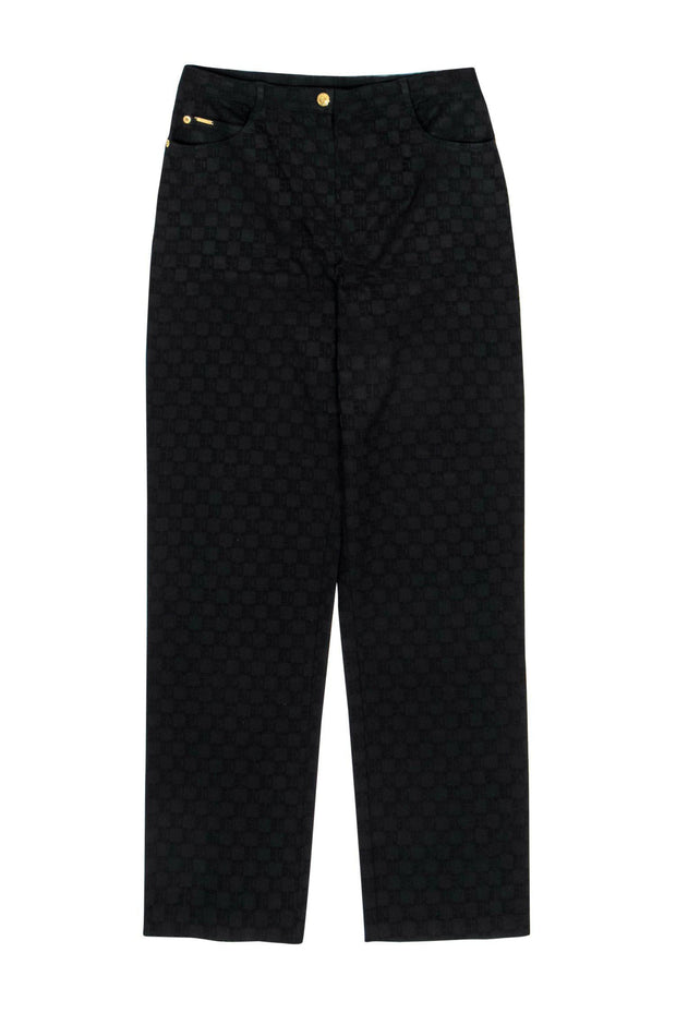 Current Boutique-St. John - Black Monogram Textured Straight Leg Trousers Sz 10