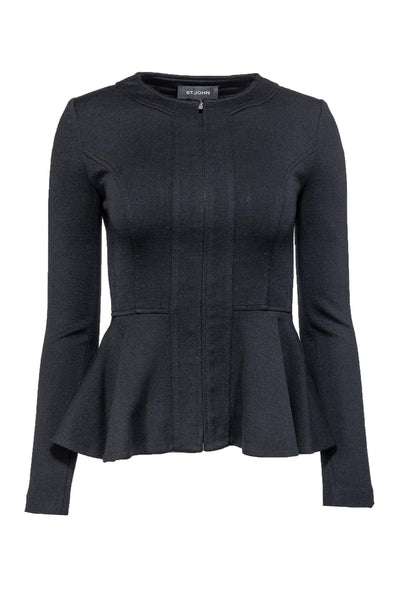 Current Boutique-St. John - Black Peplum Zip Up Jacket Sz 0