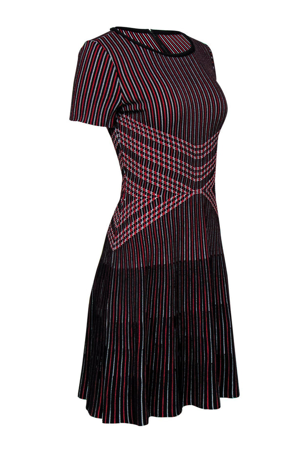 Current Boutique-St. John - Black, Red & White Striped Knit Fit & Flare Dress Sz 4