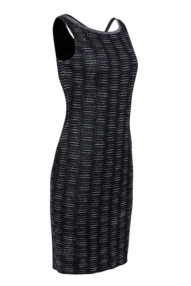 Current Boutique-St. John - Black & Silver Cross-Back Sheath Dress Sz 4