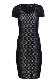 Current Boutique-St. John - Black & Silver Metallic Midi Dress w/ Geometric Design Sz 2