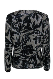 Current Boutique-St. John - Black & White Floral Sequined Cardigan Sz 6