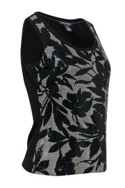 Current Boutique-St. John - Black & White Floral Sequined Tank Sz 6