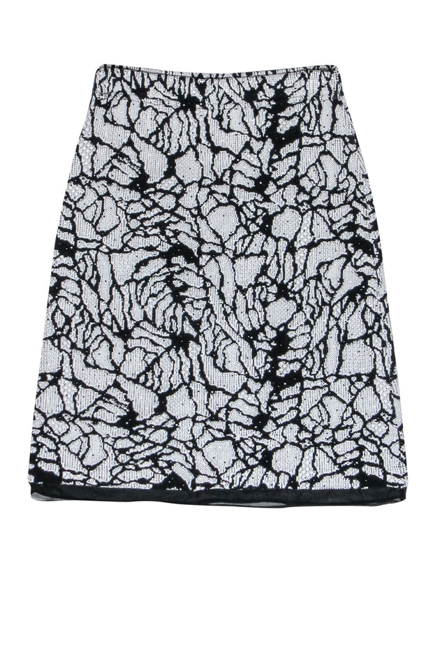 Current Boutique-St. John - Black & White Knit A-Line Midi Skirt w/ Rhinestones Sz 6