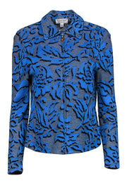 Current Boutique-St. John - Blue Floral Patterned Zip-Up Knit Jacket Sz P