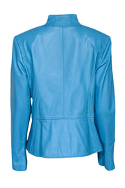 Current Boutique-St. John - Bright Blue Leather Zip-Up Jacket w/ Rhinestone Embellishments Sz L