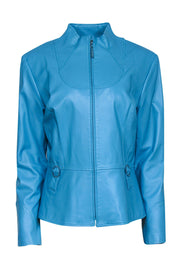 Current Boutique-St. John - Bright Blue Leather Zip-Up Jacket w/ Rhinestone Embellishments Sz L