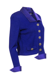 Current Boutique-St. John - Bright Purple Knit Golden Button Blazer w/ Quilted Satin Sz 4