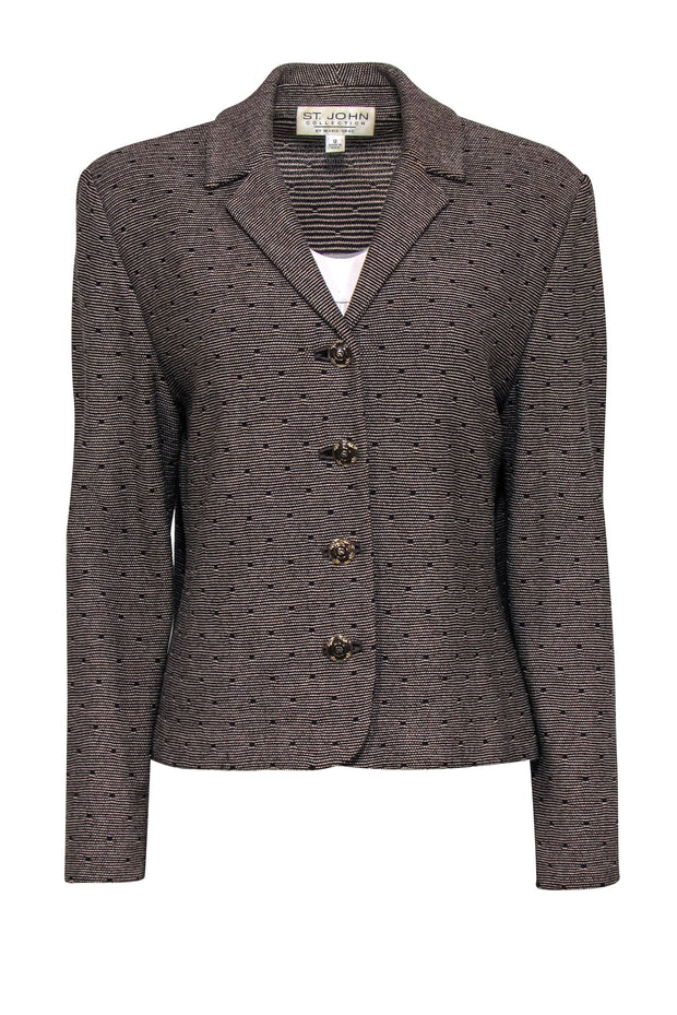 Current Boutique-St. John - Brown & Beige Polka Dot Knit Blazer w/ Gold-Toned Buttons Sz 12