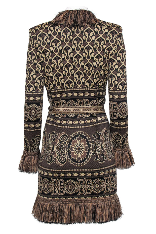 Current Boutique-St. John - Brown & Tan Ornate Pattern Longline Cardigan Sz S