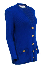 Current Boutique-St. John - Cobalt Blue Ribbed Knit Cardigan w/ Gold Buttons Sz L