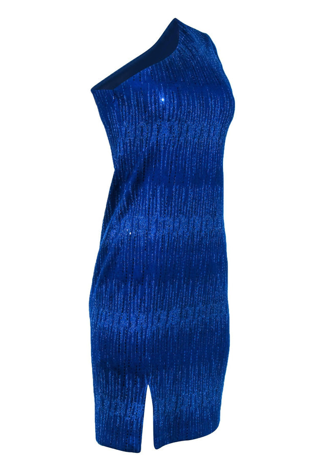 Current Boutique-St. John - Cobalt Blue Sequined One-Shoulder Knit Dress Sz 2