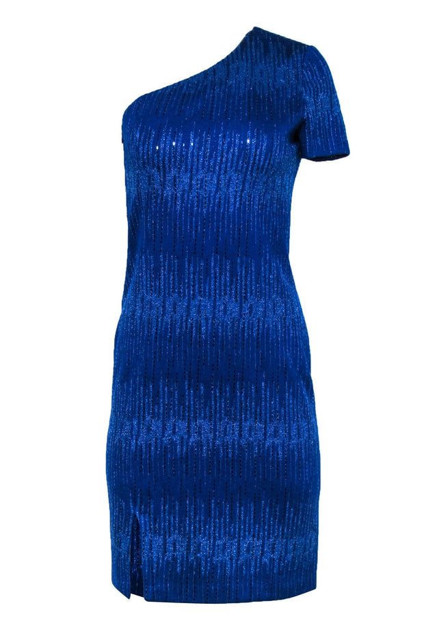 Current Boutique-St. John - Cobalt Blue Sequined One-Shoulder Knit Dress Sz 2