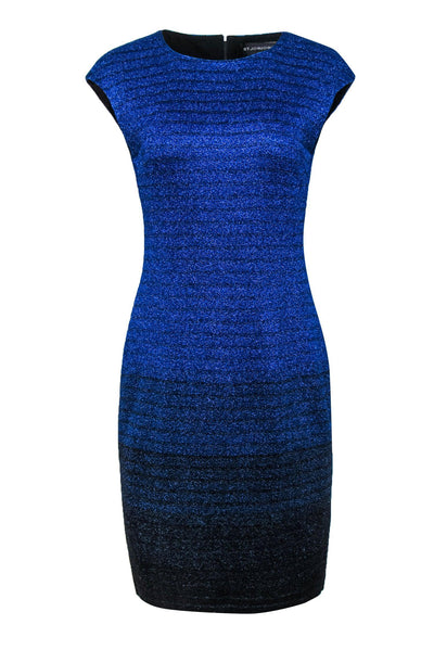 Current Boutique-St. John - Cobalt Blue Striped Sparkle Knit Sheath Dress Sz 8