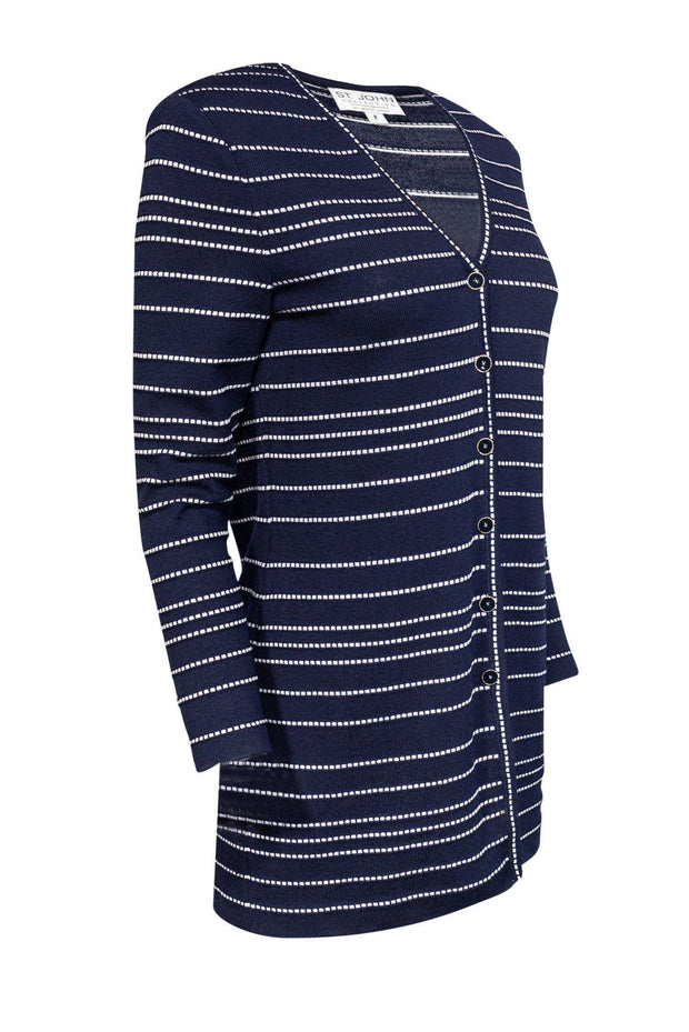 Current Boutique-St. John Collection - Navy Knit Cardigan w/ Stripes Sz P